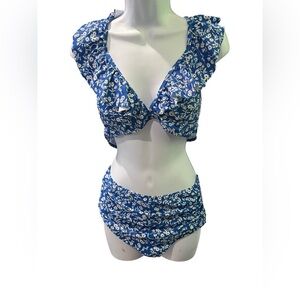 Bikinx Blue Floral Ruffle Bikini Set – Size M – NWT